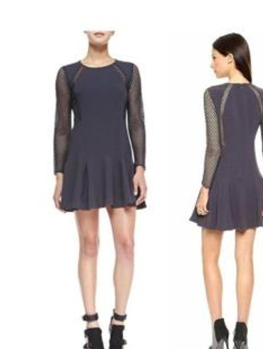 Rebecca Taylor Fit-and-Flare Dress with Mesh Sleeves